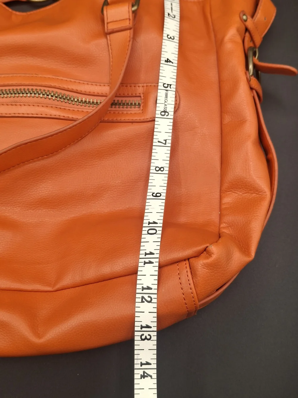 Women's Orange Leather Tote Bag with Ring-Link Accent